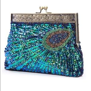 Beaded Sequin Peacock Clutch Bag